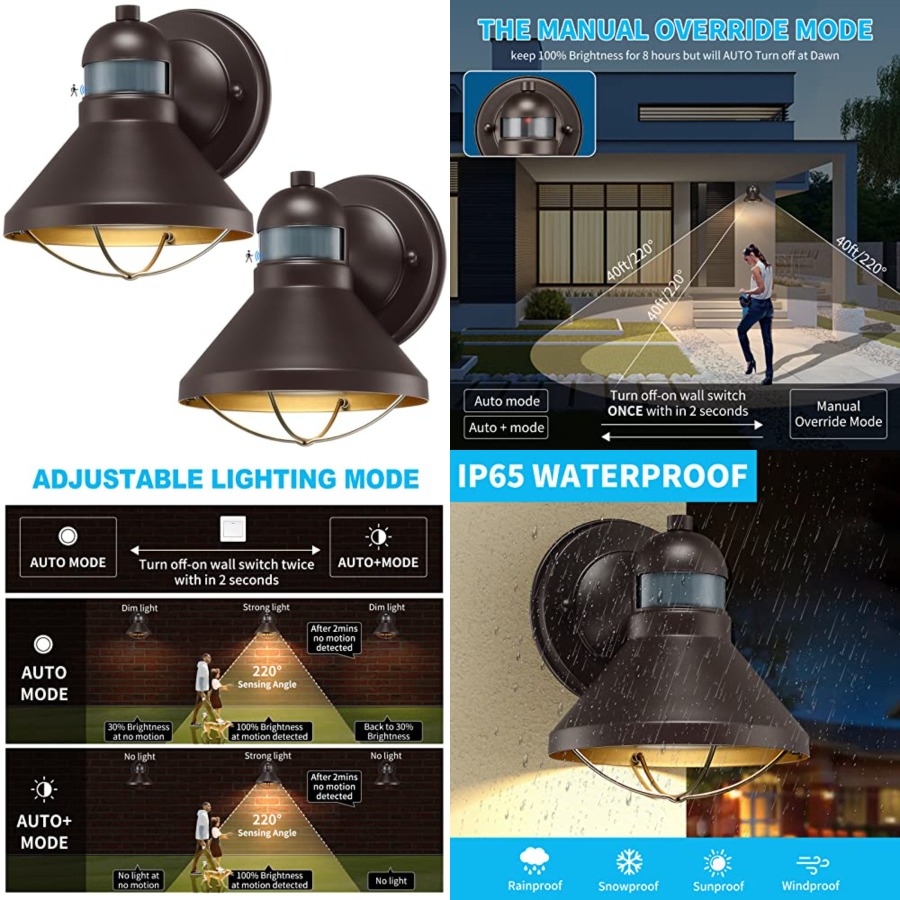 Outdoor Lighting Sensor - 2er-Pack Bewegungssensor Außen-LED-Wandleuchte Dämmerungssensor Außenbeleuchtung Braune