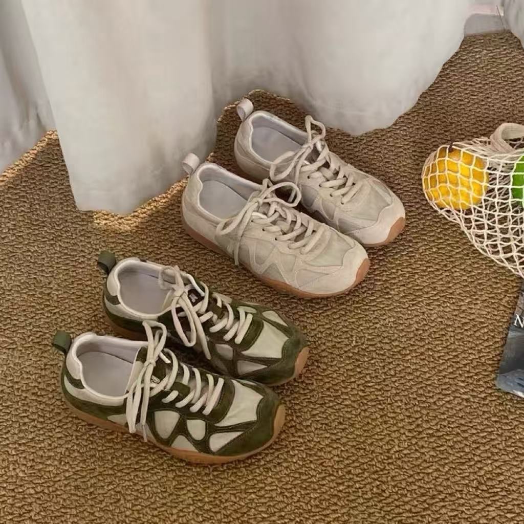 Outdoor Lighting Round - Vintage Patchwork-Schnürsneaker für Damen, weiche, rutschfeste