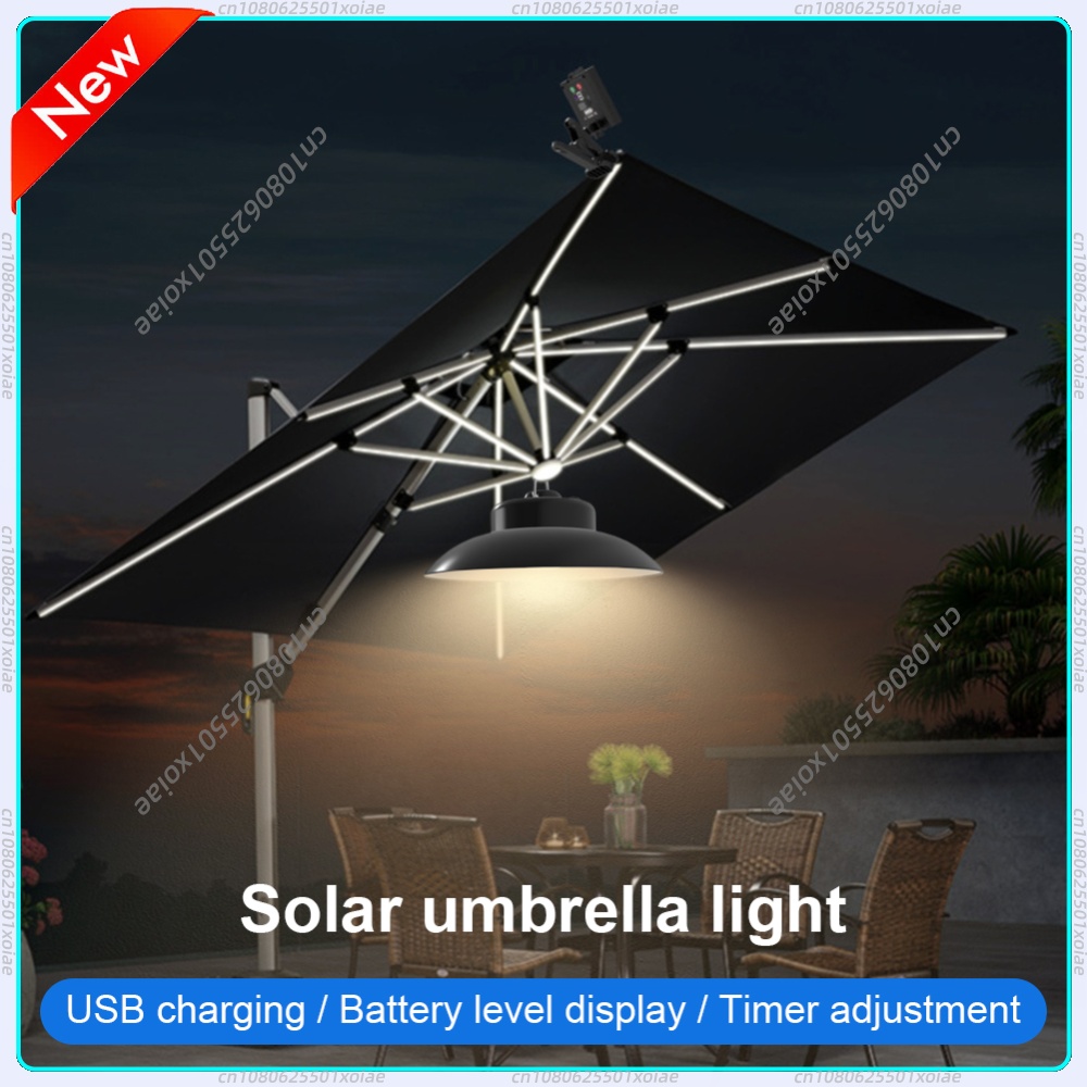 Umbrella Led Clip - Solar-Terrassenschirmleuchte mit Fernbedienung, LED-Schirmbeleuchtung, IP65 Wasserdicht,