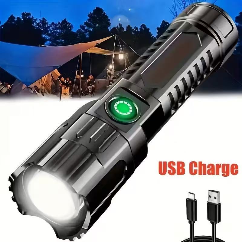 Outdoor Lighting Lumen - Neue Hochleistungs-LED-Taschenlampe, USB-wiederaufladbar, zoombares Licht mit