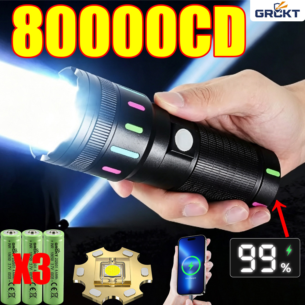 Outdoor Lighting Lumen - 80000CD Leistungsstärkste LED-Taschenlampe Hochleistungs-Taktische Jagd-Taschenlampe Wiederaufladbare