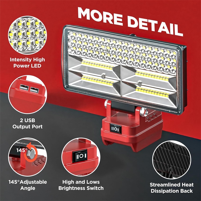 Outdoor Lighting Milwaukee - Handheld-LED-Arbeitsleuchte für Milwaukee, 18 V Li-Ionen-Akku,