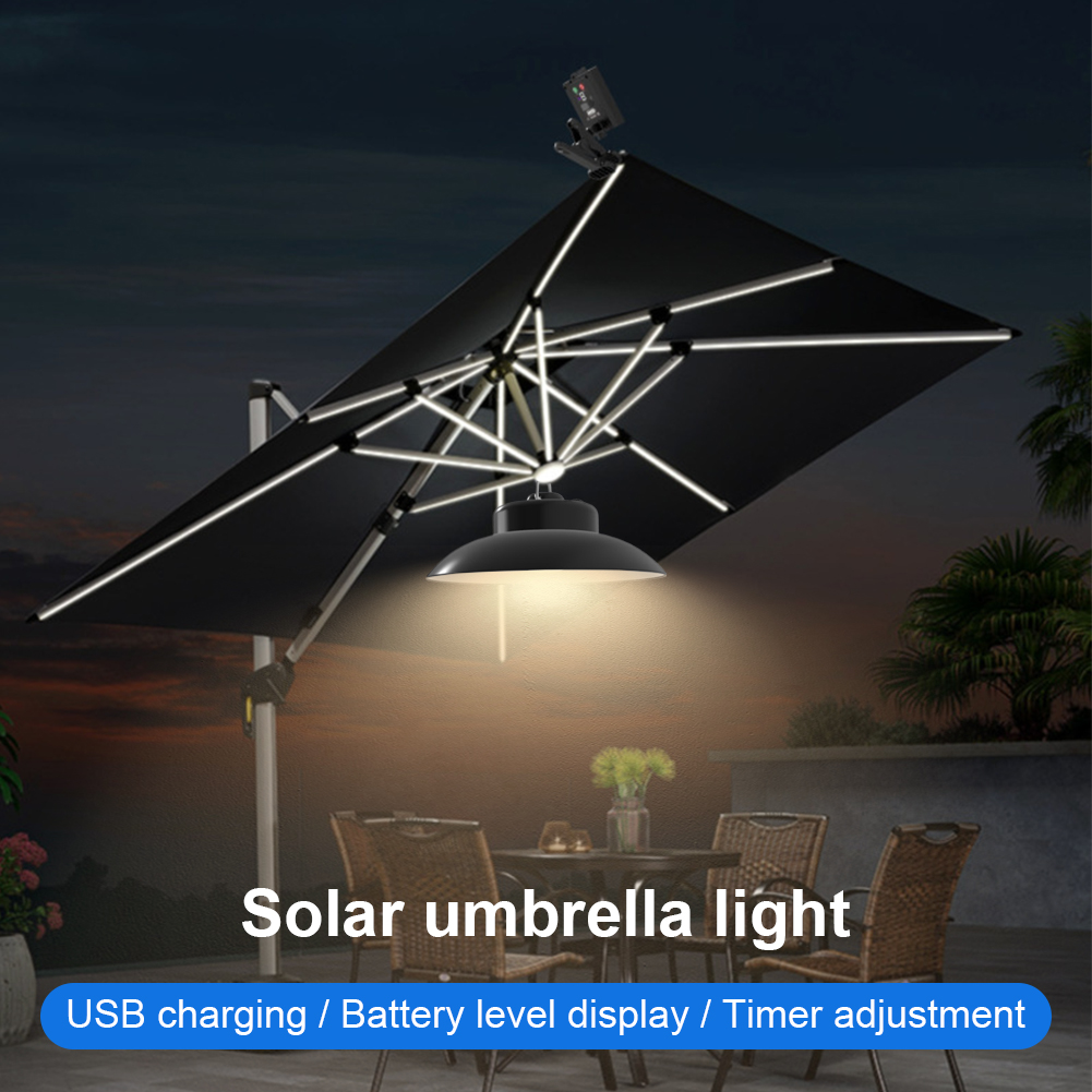 Umbrella Led Clip - Solarbetriebene Terrassenschirmleuchte, USB-Aufladung, Clip-On-Schirmlampe, IP65 wasserdicht,