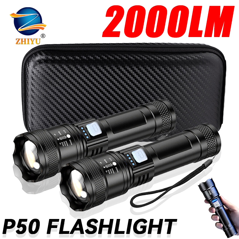 Outdoor Lighting Lumen - Taktische LED-Taschenlampe, 2000 lm, USB wiederaufladbar,